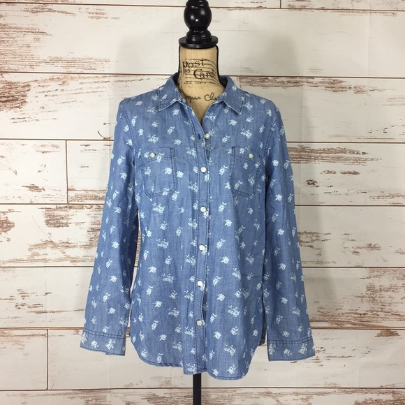 Old Navy Tops - Old Navy Floral Chambray Button-Up Blouse